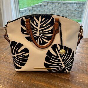Brahmin Monaco White Duxbury Satchel – Patent Monstera Leaf Leather Trim